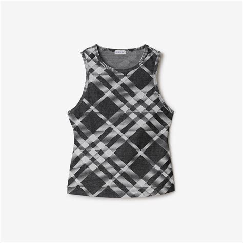 Check Stretch Cotton Blend Tank Top in Black/white